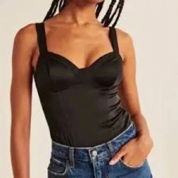 ABERCROMBIE & FITCH Black Satin Corset Thong Bodysuit Size XS - Picture 1 of 8